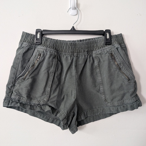 aerie Pants - Aerie Dark Green Boardwalk Women's Cotton‎ Shorts Zipper Detail Size L